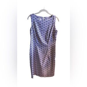 Alyx Limited Blue and White Geometric Sleeveless Sheath Dress, Knee Length